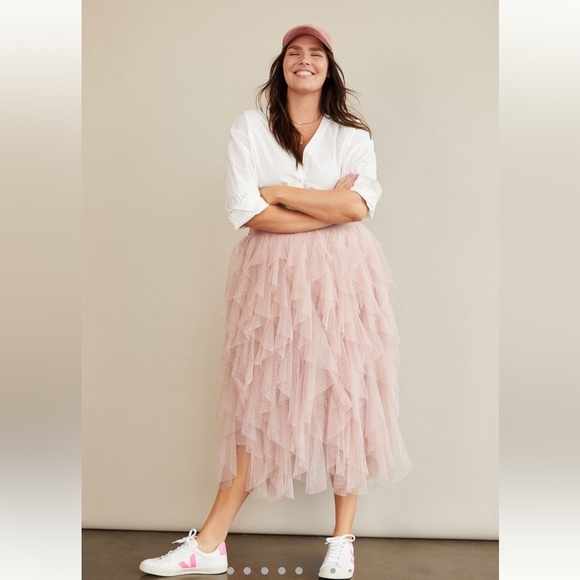 NWT Anthropologie Tulle Ruffled Skirt Pink Blush Rose Size Large - Picture 7 of 11